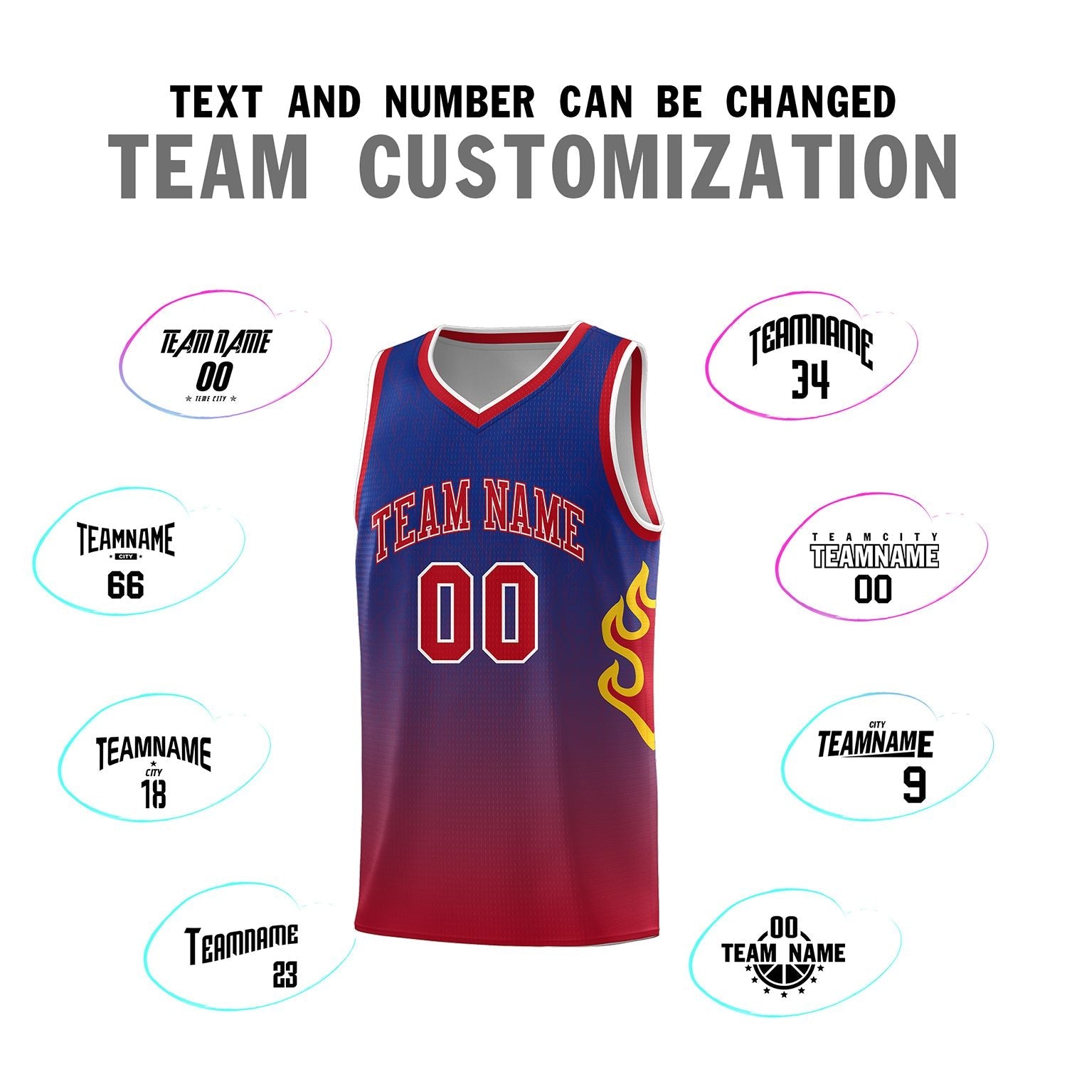 Custom Royal Red-White Flame Gradient Fashion Sports Uniform Basketball Jersey