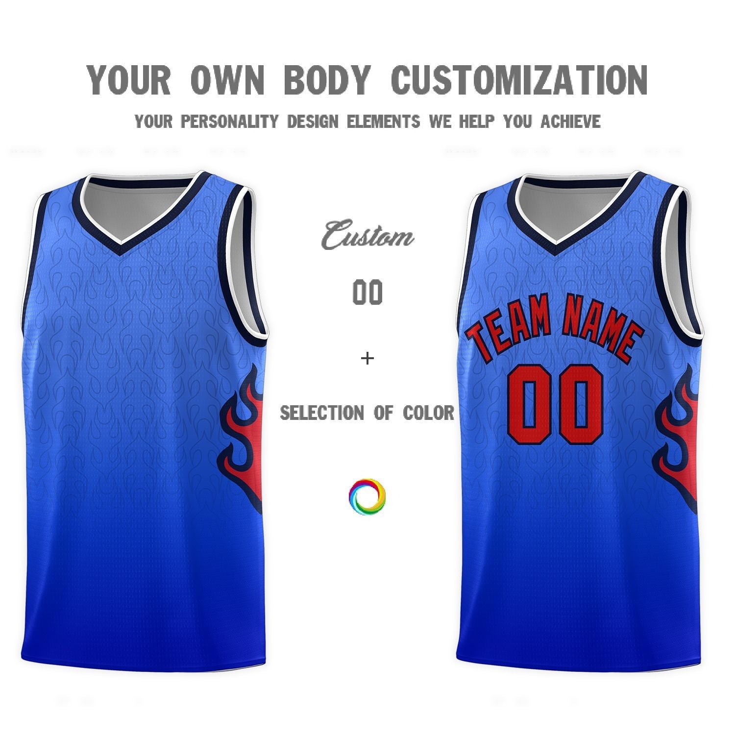 Custom Royal Navy-White Flame Gradient Fashion Sports Uniform Basketball Jersey