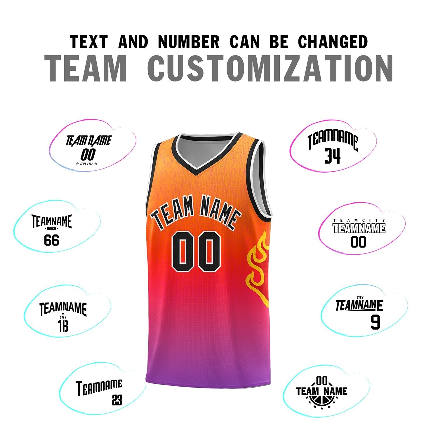 Custom Orange Red-Black Flame Gradient Fashion Sports Uniform Basketball Jersey