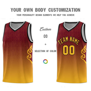 Custom Crimson Yellow-Black Flame Gradient Fashion Sports Uniform Basketball Jersey