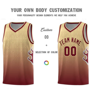 Custom Khaki Crimson-Khaki Flame Gradient Fashion Sports Uniform Basketball Jersey