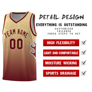 Custom Khaki Crimson-Khaki Flame Gradient Fashion Sports Uniform Basketball Jersey