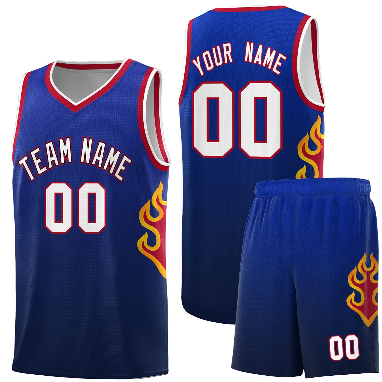 Custom Royal Navy-White Flame Gradient Fashion Sports Uniform Basketball Jersey