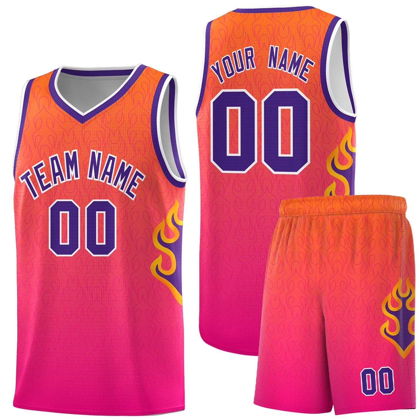 Custom Orange Pink-Purple Flame Gradient Fashion Sports Uniform Basketball Jersey