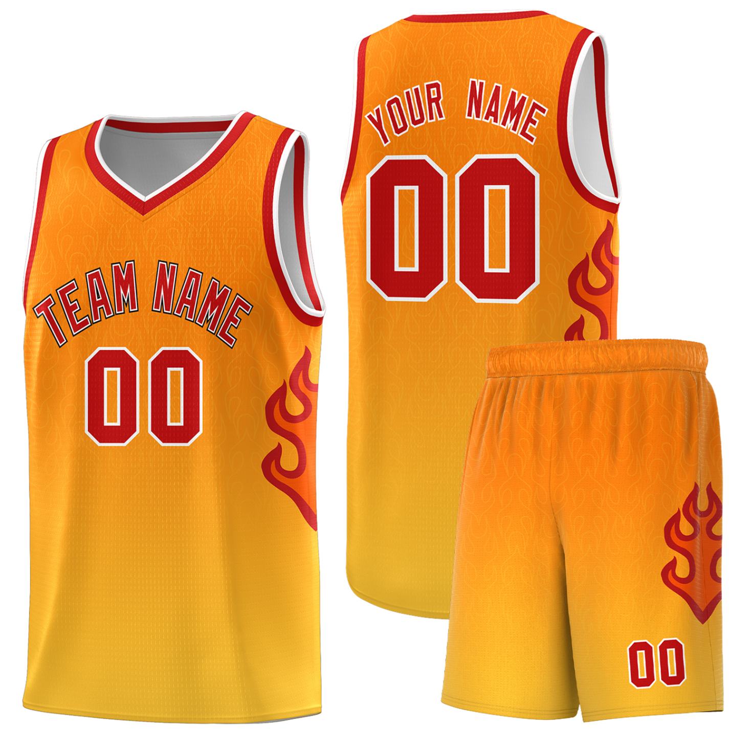 Custom Orange Gold-Red Flame Gradient Fashion Sports Uniform Basketball Jersey