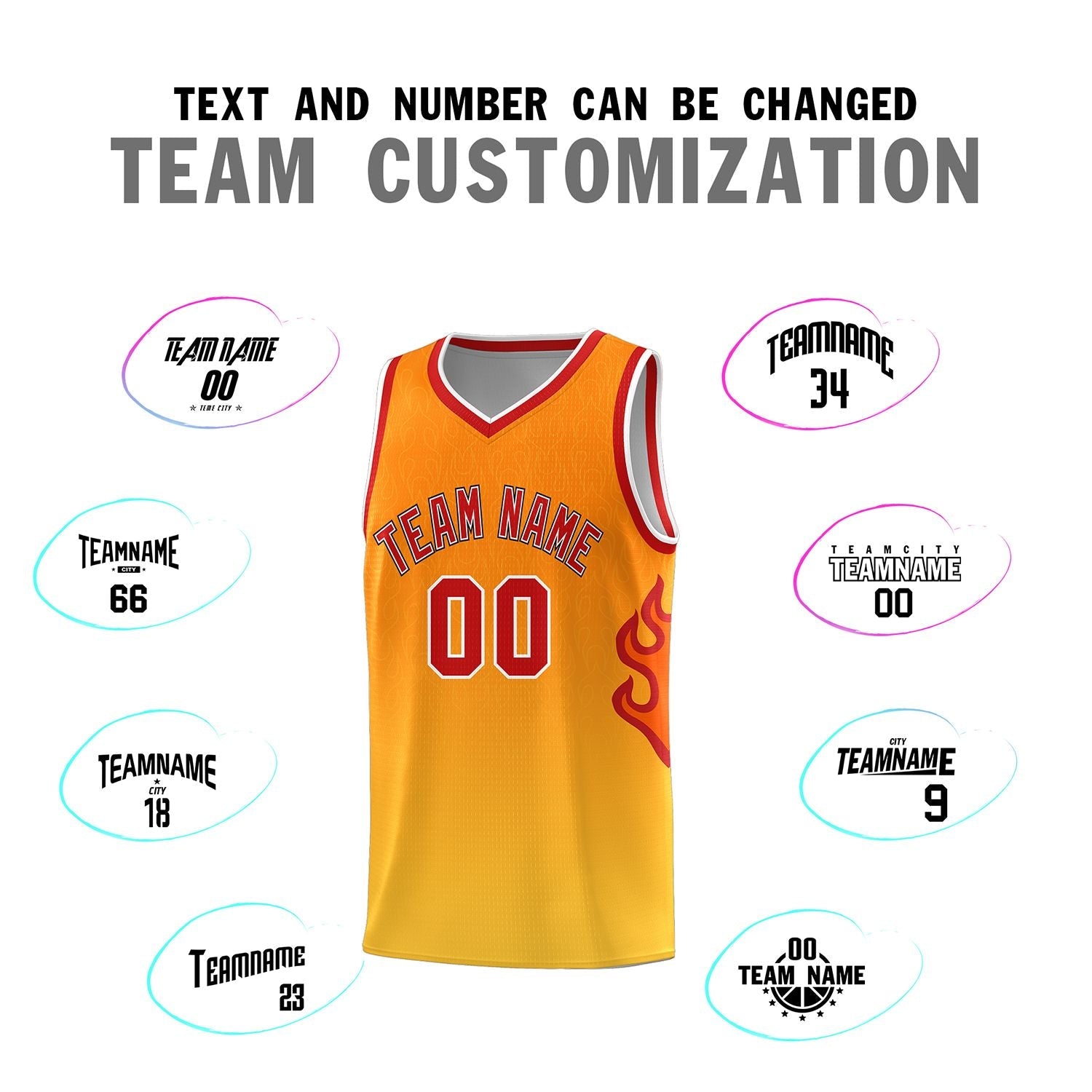 Custom Orange Gold-Red Flame Gradient Fashion Sports Uniform Basketball Jersey