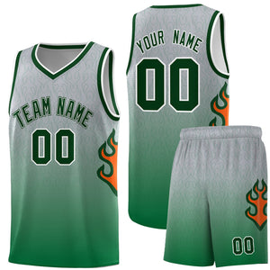 Custom Gray Kelly Green-Green Flame Gradient Fashion Sports Uniform Basketball Jersey