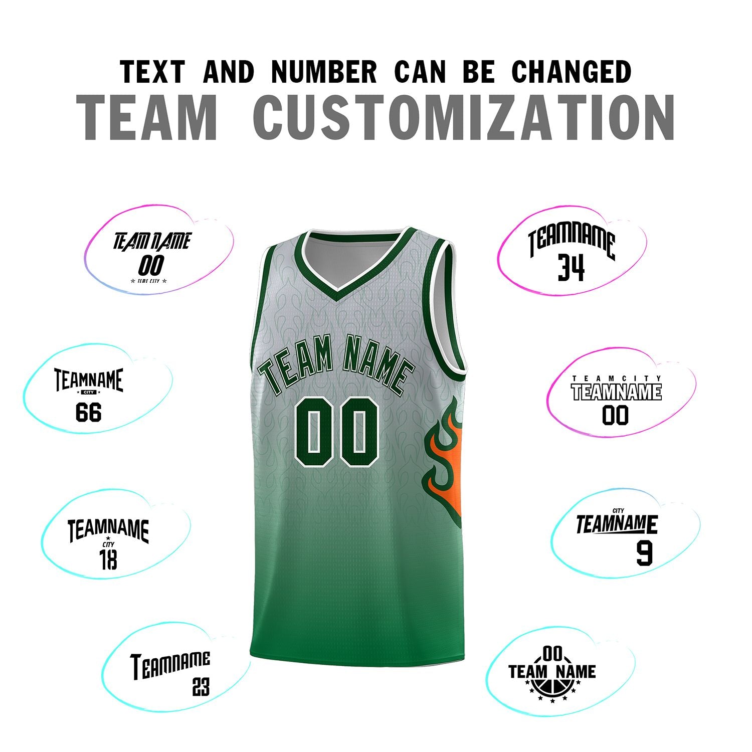 Custom Gray Kelly Green-Green Flame Gradient Fashion Sports Uniform Basketball Jersey