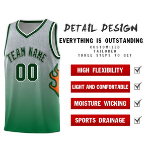 Custom Gray Kelly Green-Green Flame Gradient Fashion Sports Uniform Basketball Jersey