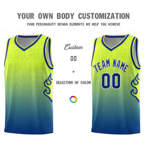 Custom Green Royal Flame Gradient Fashion Sports Uniform Basketball Jersey