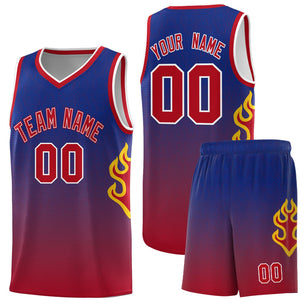 Custom Royal Red-White Flame Gradient Fashion Sports Uniform Basketball Jersey