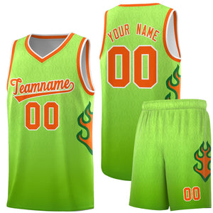 Custom Green Neon Green-Orange Flame Gradient Fashion Sports Uniform Basketball Jersey