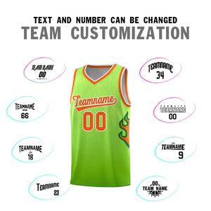 Custom Green Neon Green-Orange Flame Gradient Fashion Sports Uniform Basketball Jersey