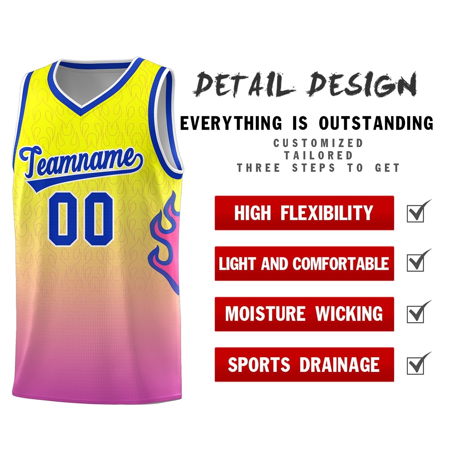 Custom Orange Pink-Royal  Flame Gradient Fashion Sports Uniform Basketball Jersey