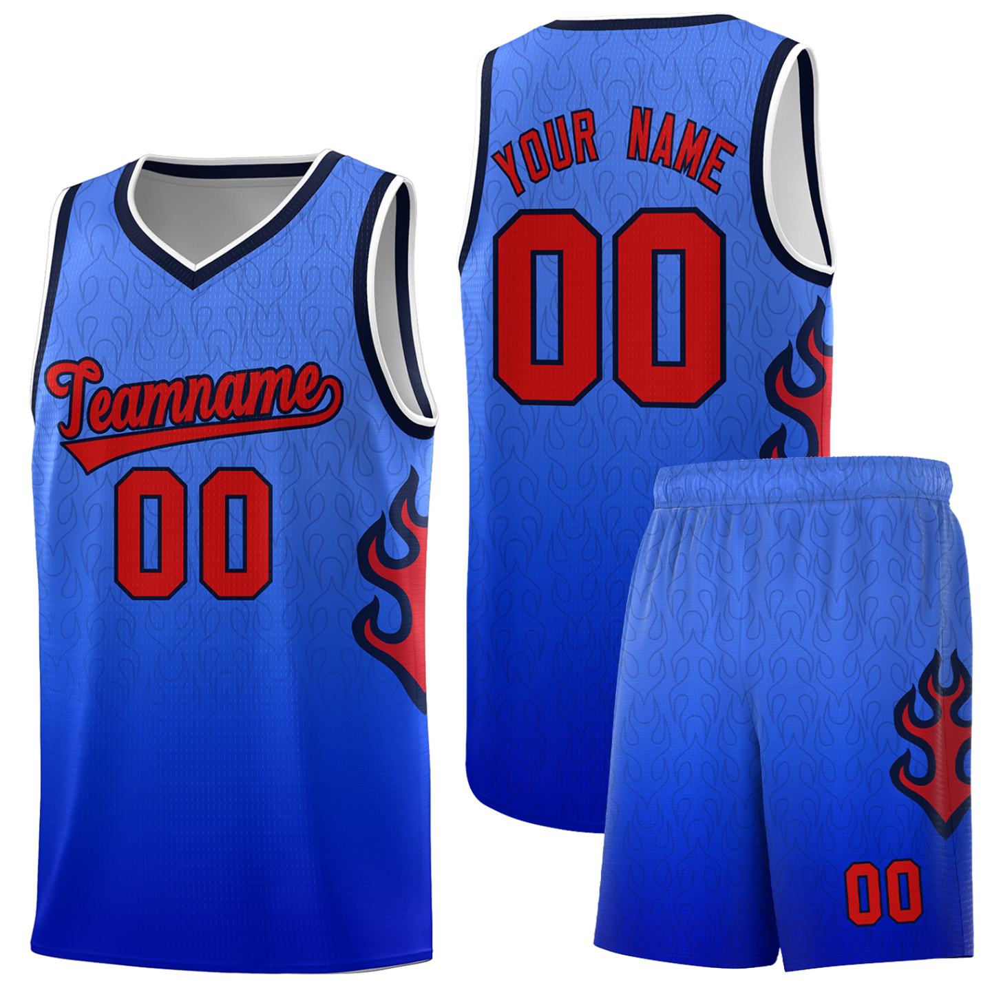 Custom Royal Navy-White Flame Gradient Fashion Sports Uniform Basketball Jersey