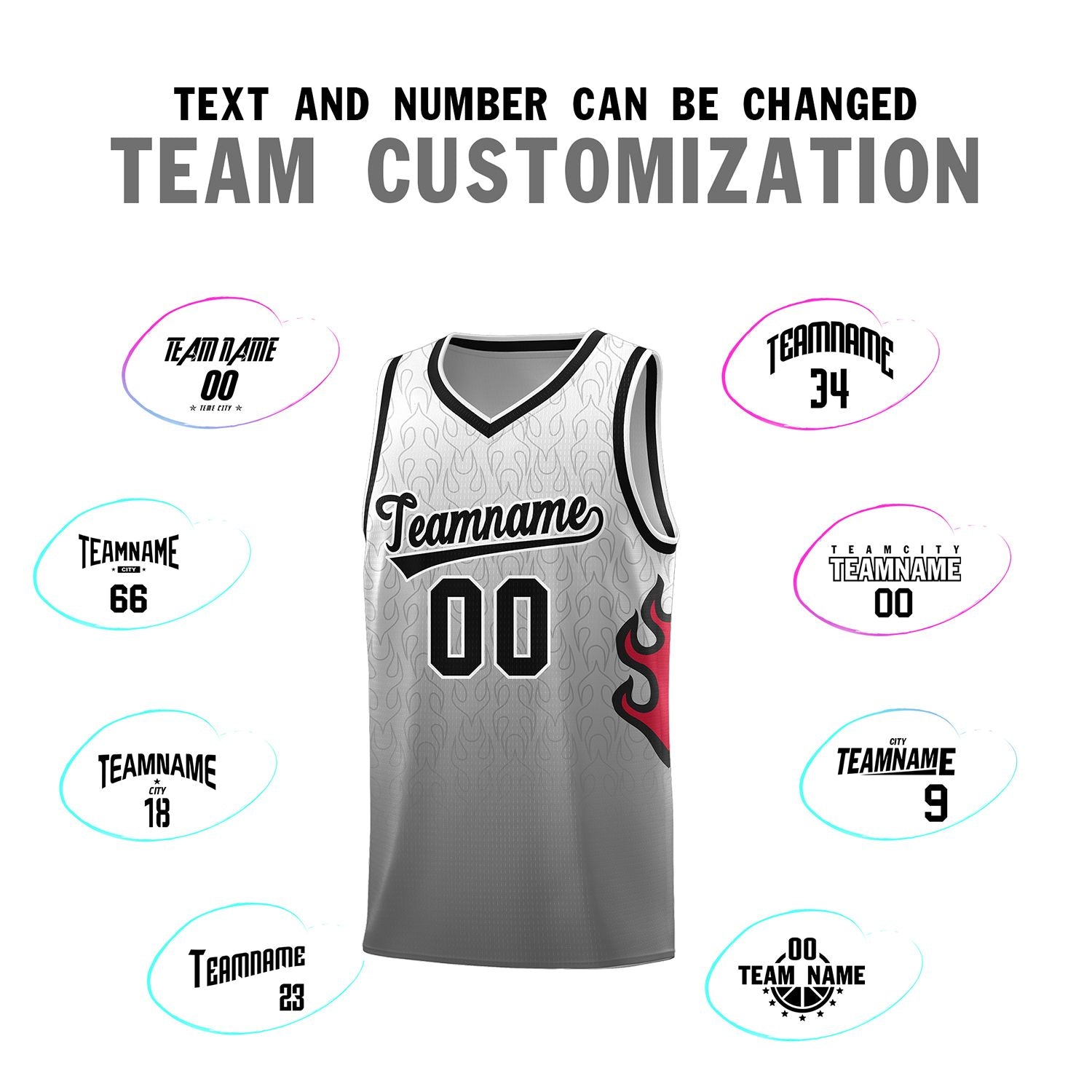 Custom White Dark Gray-Black Flame Gradient Fashion Sports Uniform Basketball Jersey