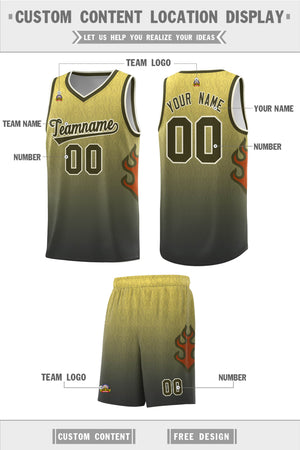 Custom Yellow Olive-Cream Flame Gradient Fashion Sports Uniform Basketball Jersey