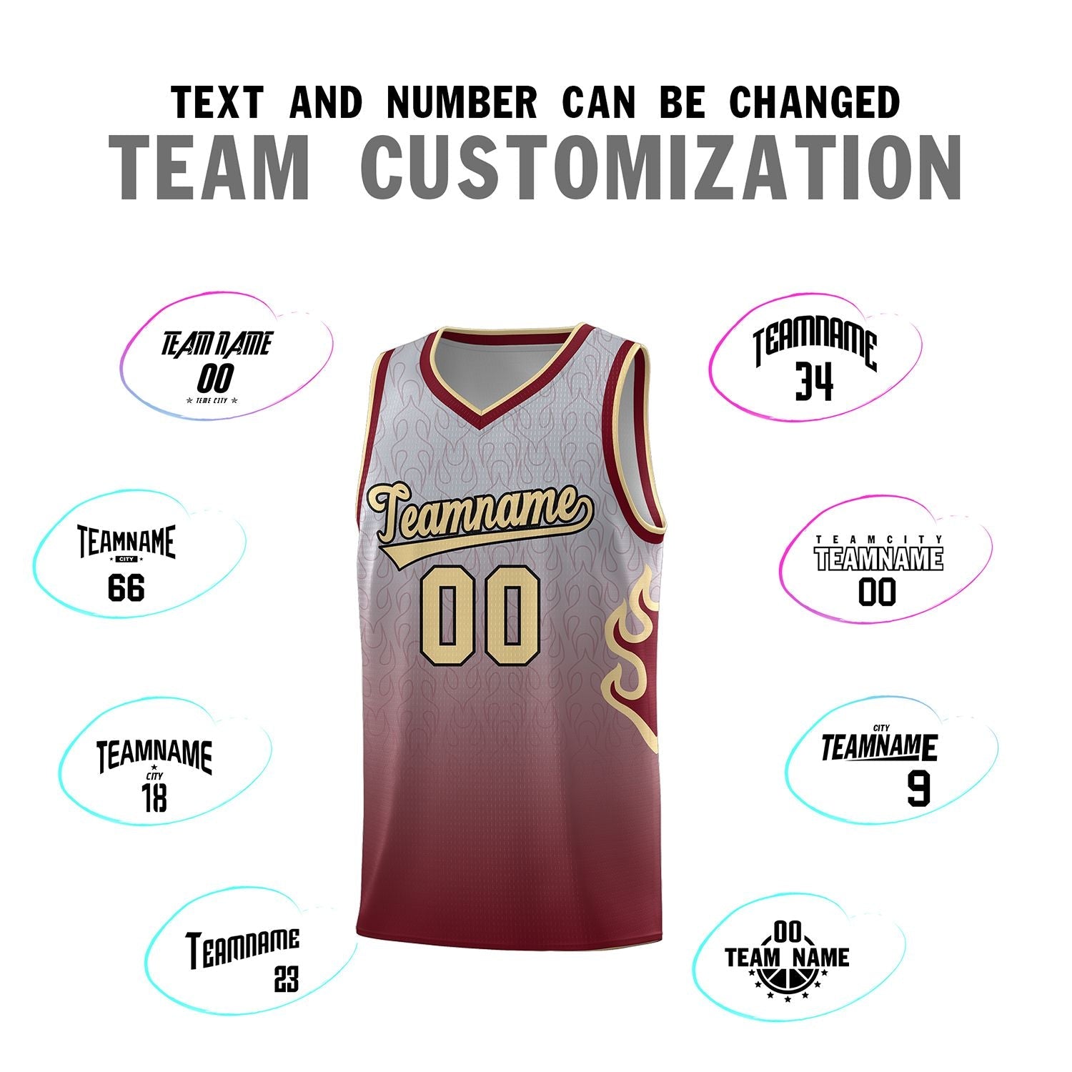 Custom Gray Crimson-Khaki Flame Gradient Fashion Sports Uniform Basketball Jersey