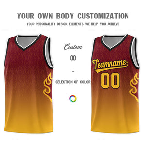 Custom Crimson Yellow-Black Flame Gradient Fashion Sports Uniform Basketball Jersey