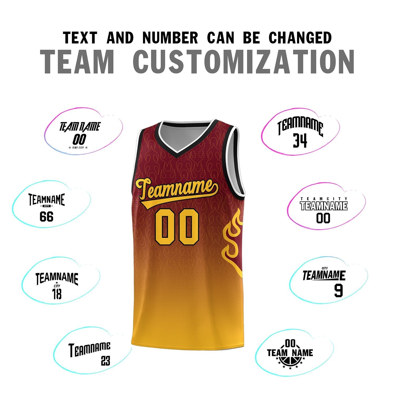 Custom Crimson Yellow-Black Flame Gradient Fashion Sports Uniform Basketball Jersey