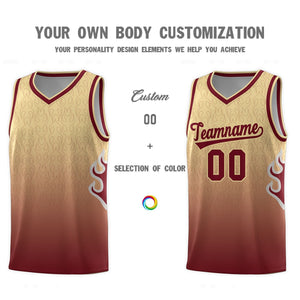 Custom Khaki Crimson-Khaki Flame Gradient Fashion Sports Uniform Basketball Jersey