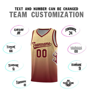 Custom Khaki Crimson-Khaki Flame Gradient Fashion Sports Uniform Basketball Jersey