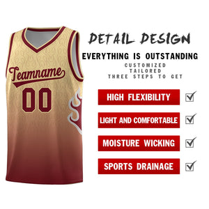 Custom Khaki Crimson-Khaki Flame Gradient Fashion Sports Uniform Basketball Jersey