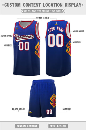 Custom Royal Navy-White Flame Gradient Fashion Sports Uniform Basketball Jersey