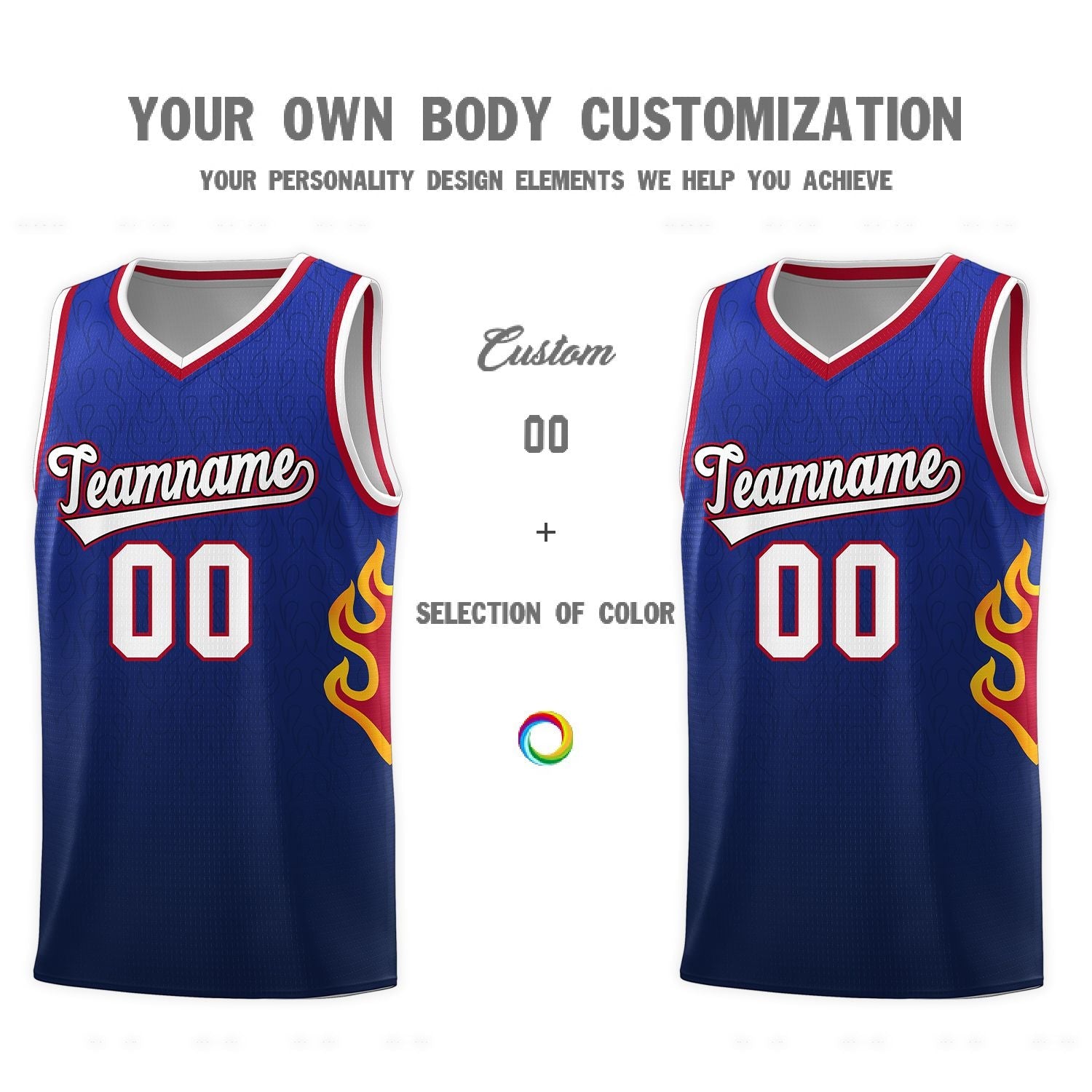 Custom Royal Navy-White Flame Gradient Fashion Sports Uniform Basketball Jersey