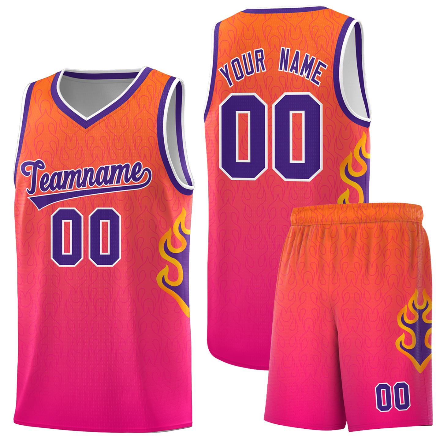 Custom Orange Pink-Purple Flame Gradient Fashion Sports Uniform Basketball Jersey