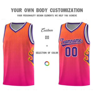 Custom Orange Pink-Purple Flame Gradient Fashion Sports Uniform Basketball Jersey