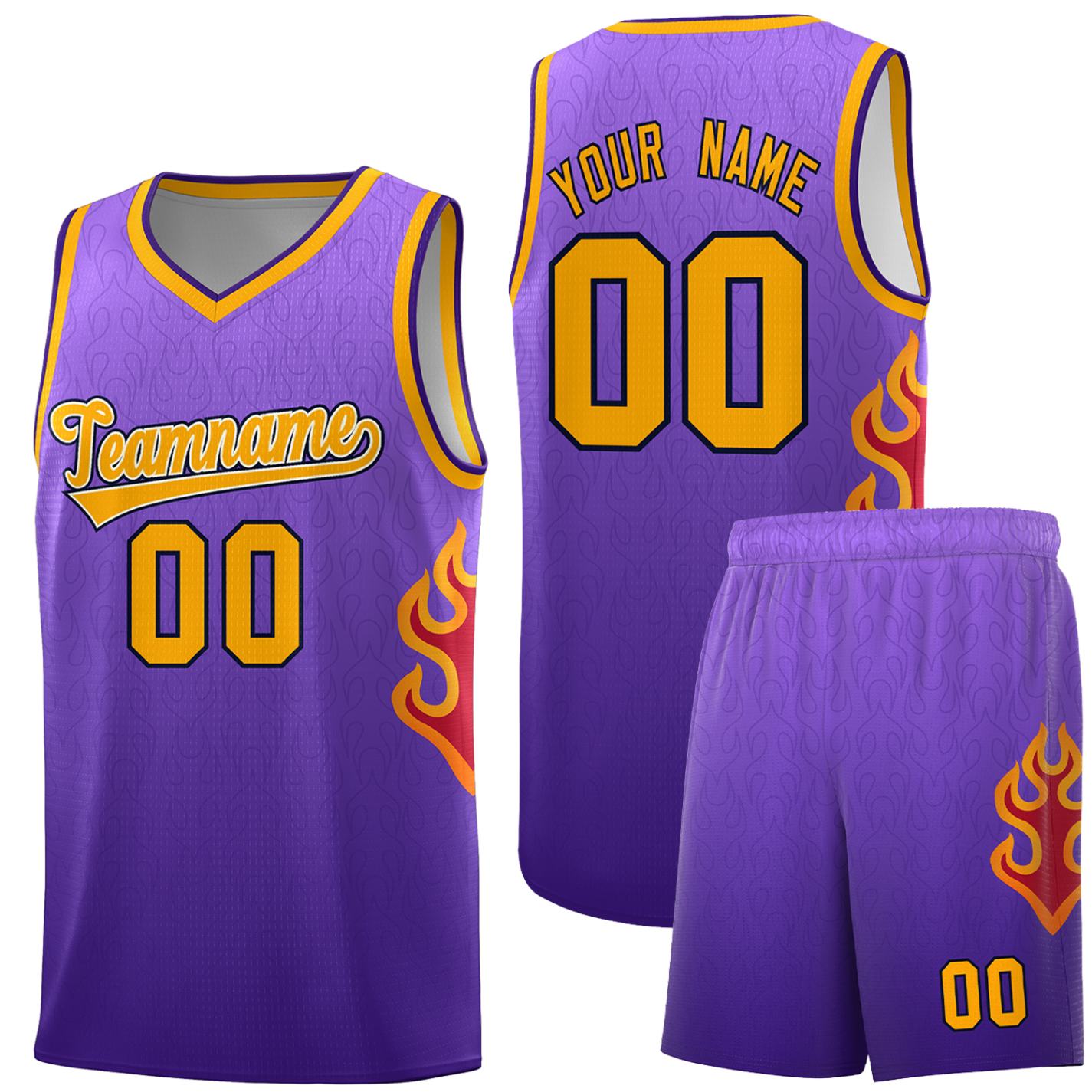 Custom Purple Yellow Flame Gradient Fashion Sports Uniform Basketball Jersey