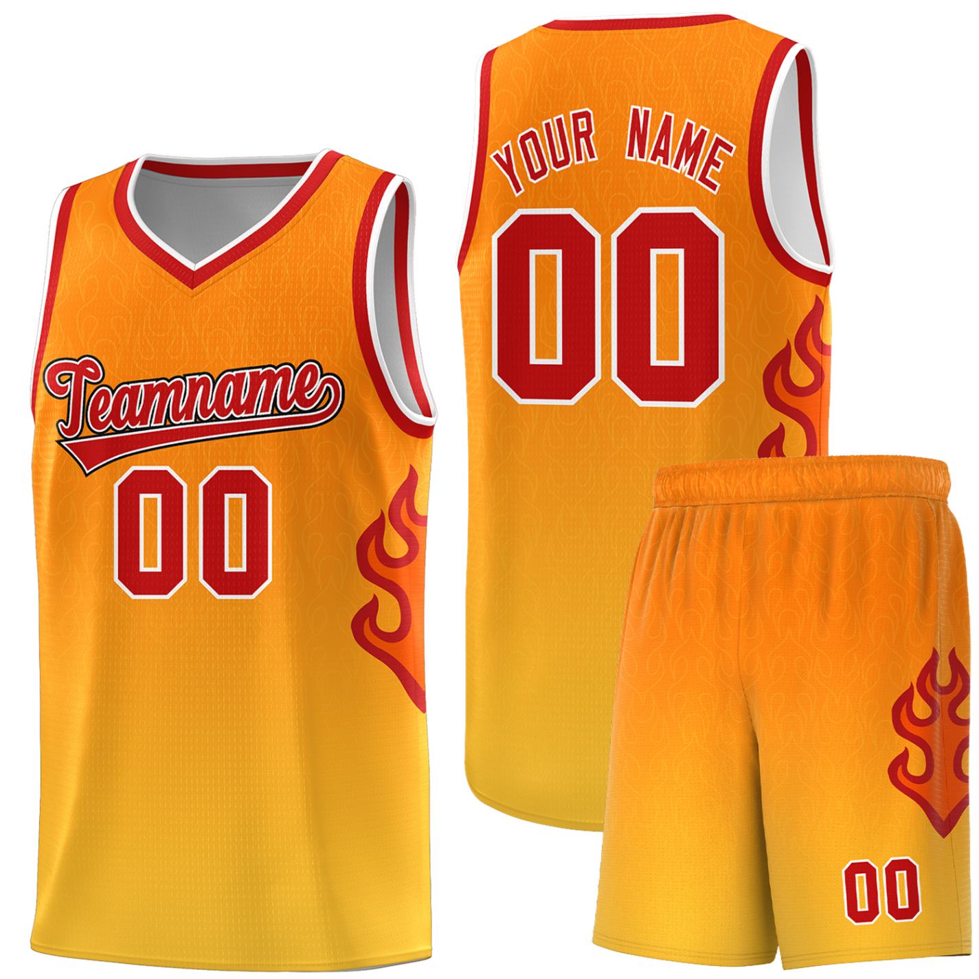 Custom Orange Gold-Red Flame Gradient Fashion Sports Uniform Basketball Jersey