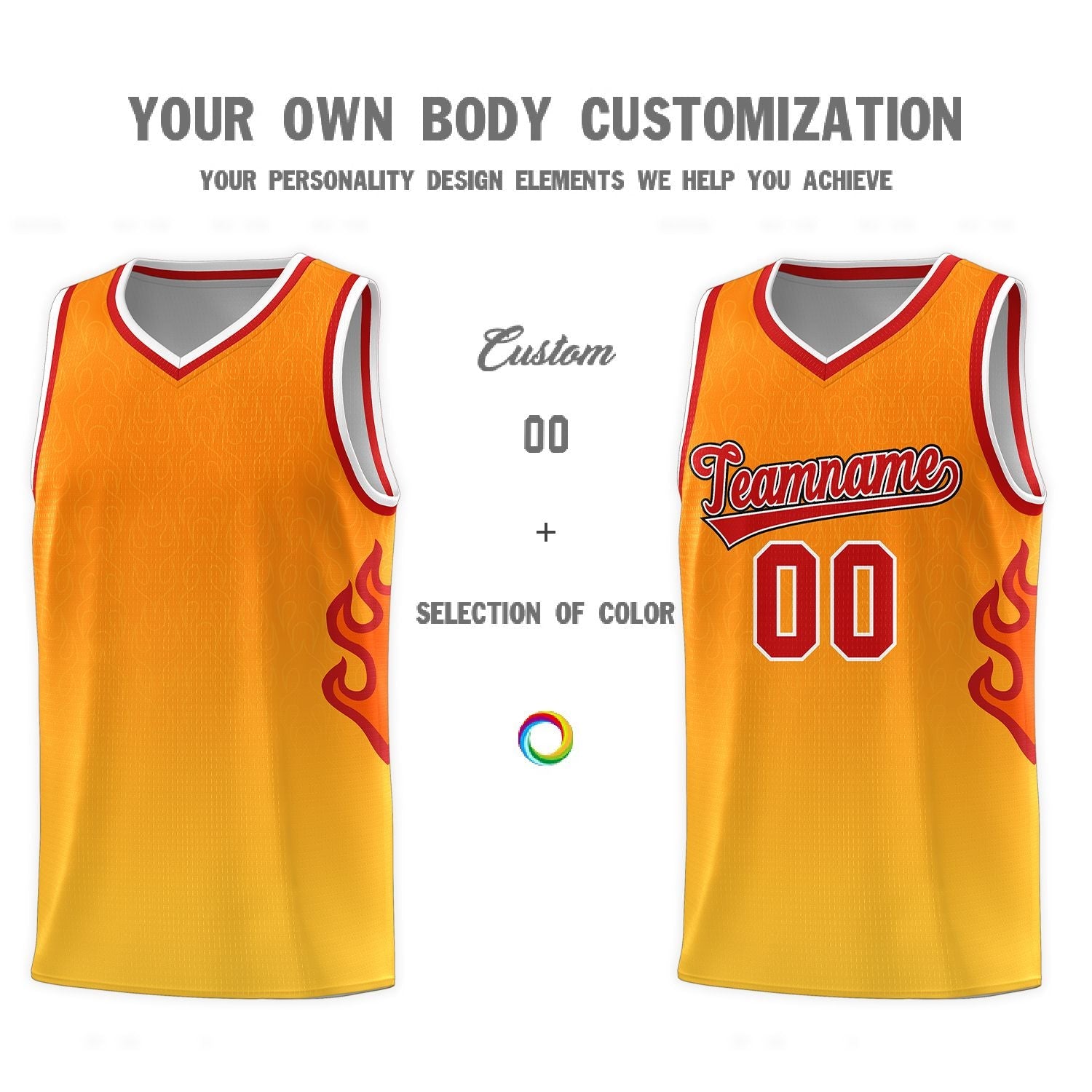 Custom Orange Gold-Red Flame Gradient Fashion Sports Uniform Basketball Jersey