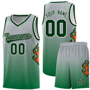 Custom Gray Kelly Green-Green Flame Gradient Fashion Sports Uniform Basketball Jersey