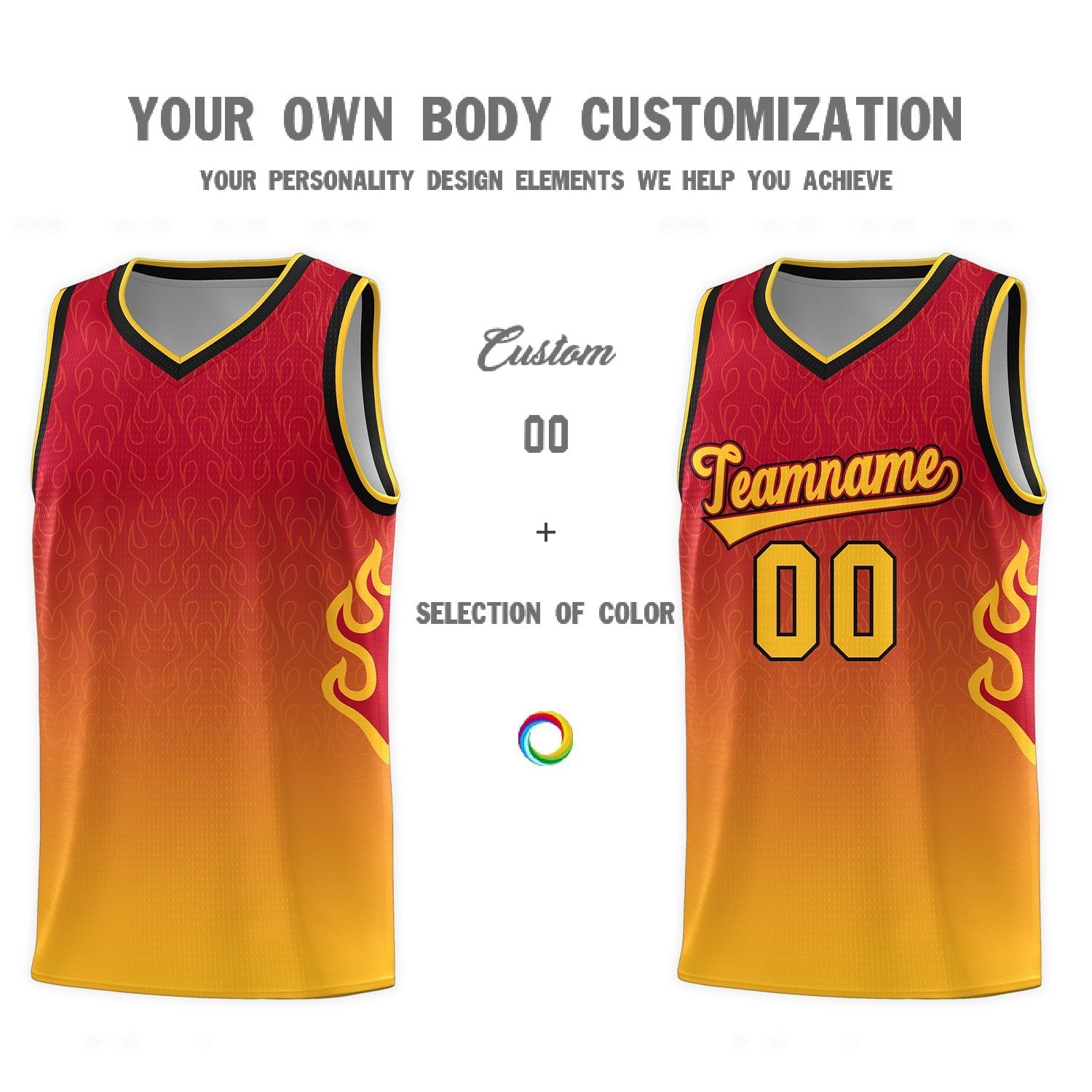 Custom Red Yellow Flame Gradient Fashion Sports Uniform Basketball Jersey