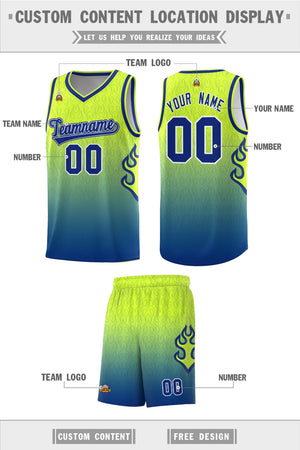 Custom Green Royal Flame Gradient Fashion Sports Uniform Basketball Jersey