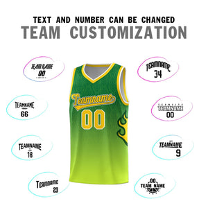 Custom Kelly Green-Neon Green-Gold Flame Gradient Fashion Sports Uniform Basketball Jersey