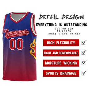 Custom Royal Red-White Flame Gradient Fashion Sports Uniform Basketball Jersey