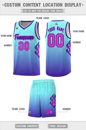 Custom Light Blue Purple-White Flame Gradient Fashion Sports Uniform Basketball Jersey