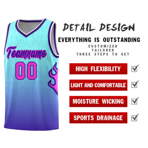 Custom Light Blue Purple-White Flame Gradient Fashion Sports Uniform Basketball Jersey