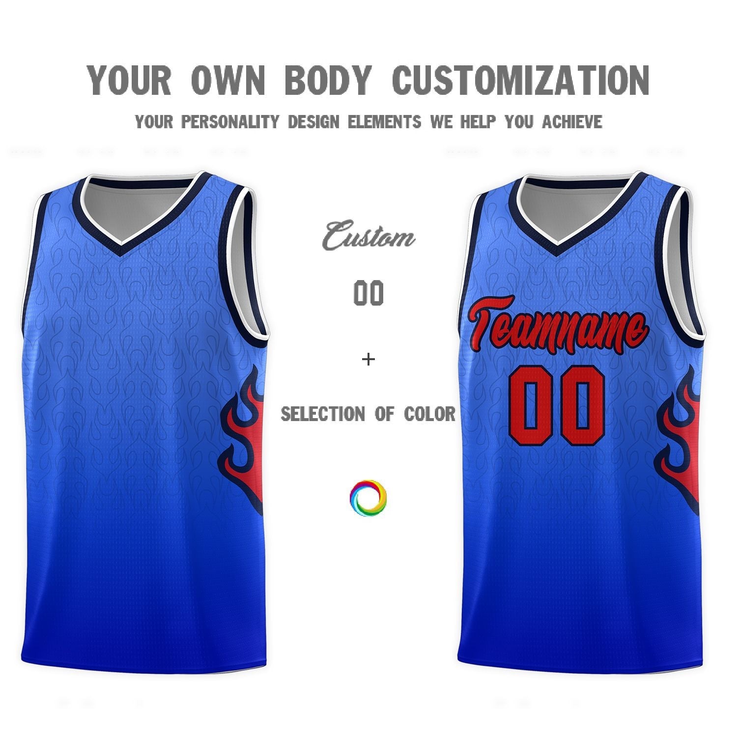 Custom Royal Navy-White Flame Gradient Fashion Sports Uniform Basketball Jersey