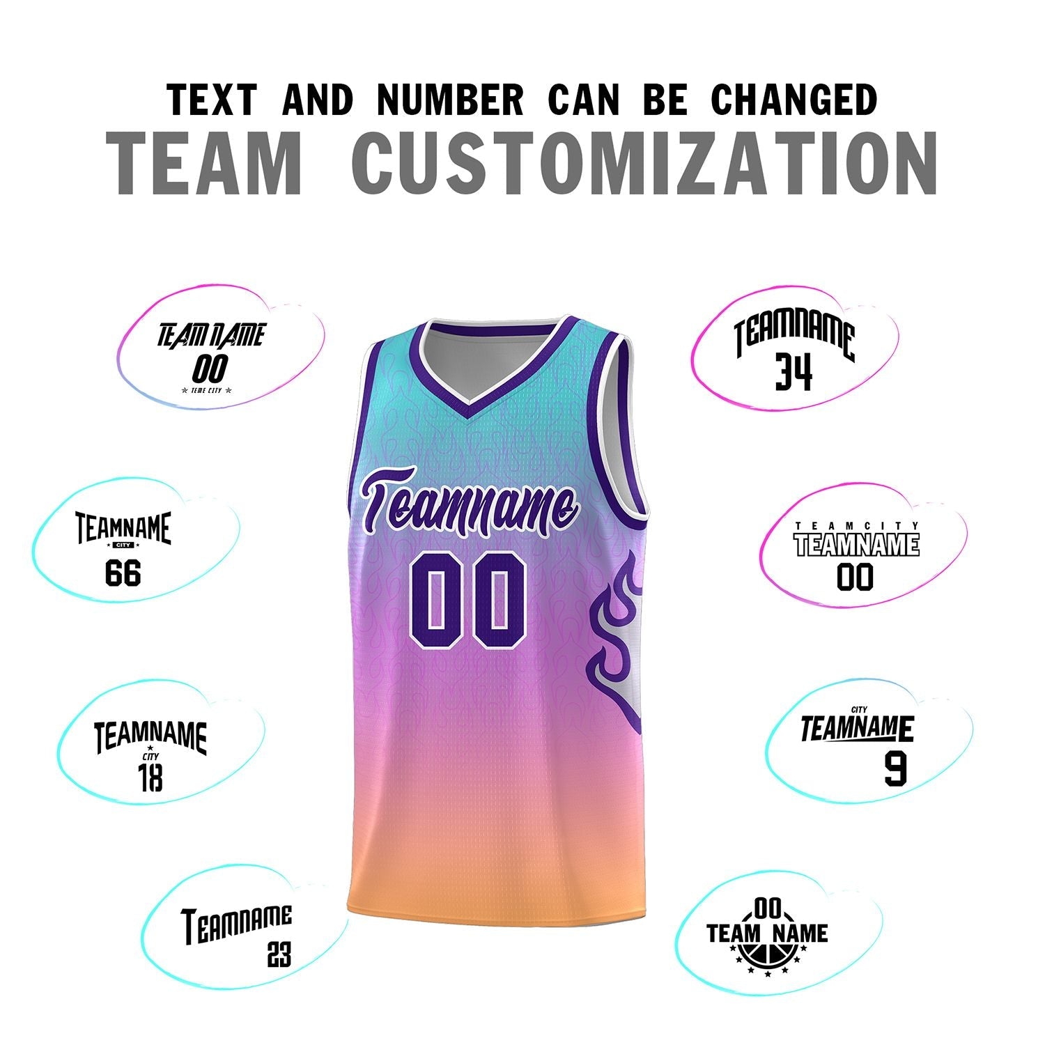 Custom Light Blue Pink-Purple Flame Gradient Fashion Sports Uniform Basketball Jersey