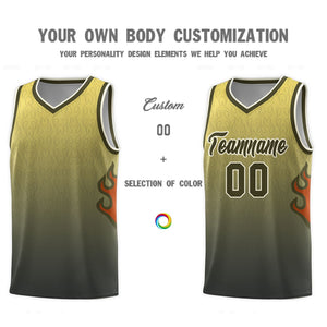 Custom Yellow Olive-Cream Flame Gradient Fashion Sports Uniform Basketball Jersey