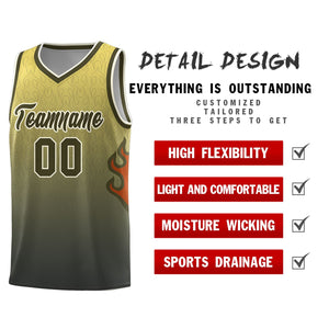 Custom Yellow Olive-Cream Flame Gradient Fashion Sports Uniform Basketball Jersey