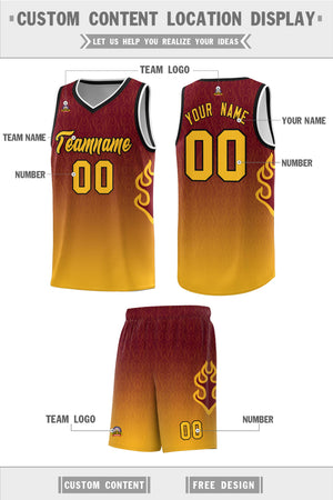 Custom Crimson Yellow-Black Flame Gradient Fashion Sports Uniform Basketball Jersey