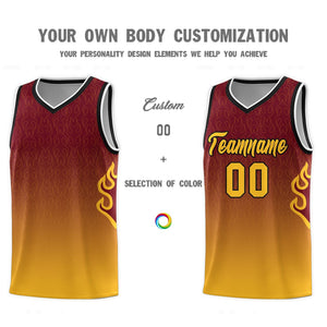 Custom Crimson Yellow-Black Flame Gradient Fashion Sports Uniform Basketball Jersey