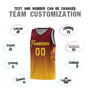 Custom Crimson Yellow-Black Flame Gradient Fashion Sports Uniform Basketball Jersey