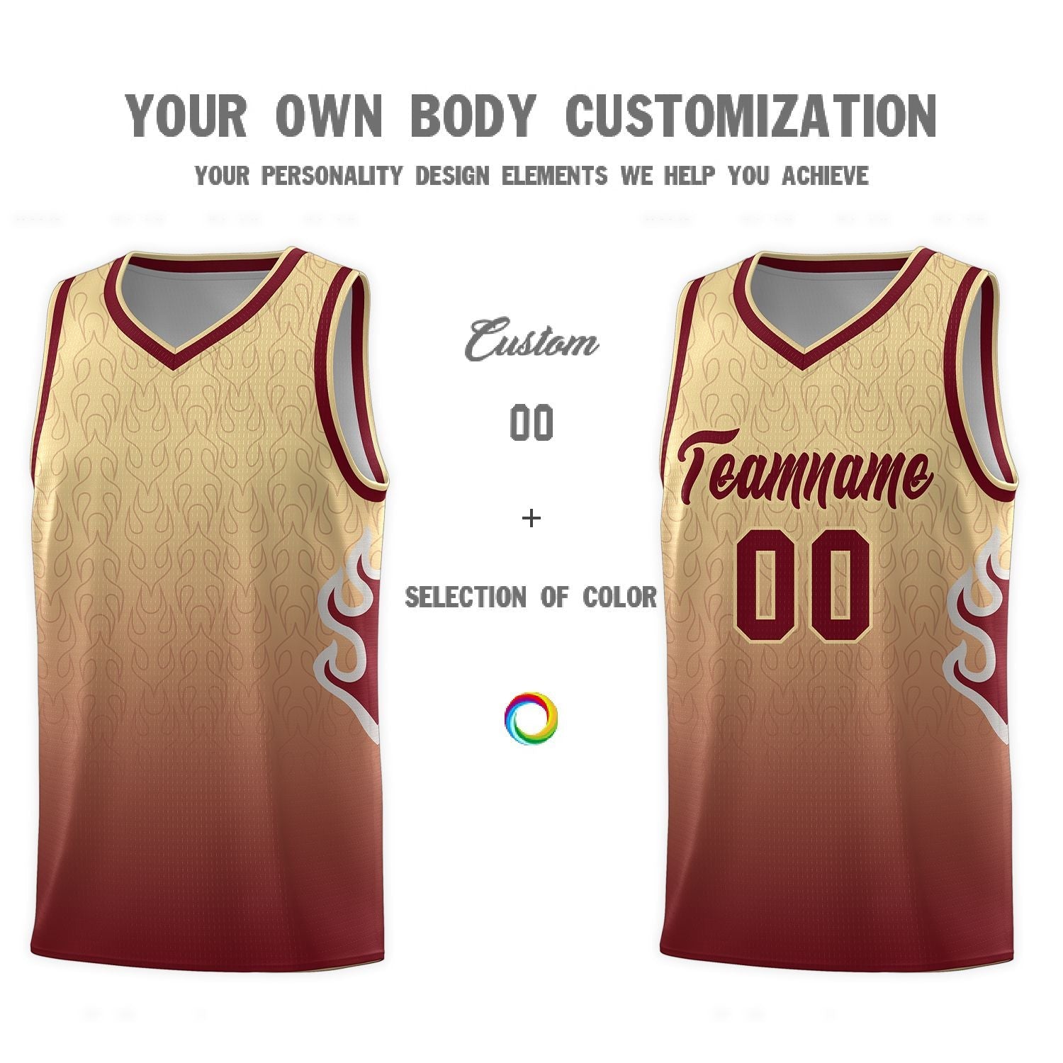 Custom Khaki Crimson-Khaki Flame Gradient Fashion Sports Uniform Basketball Jersey