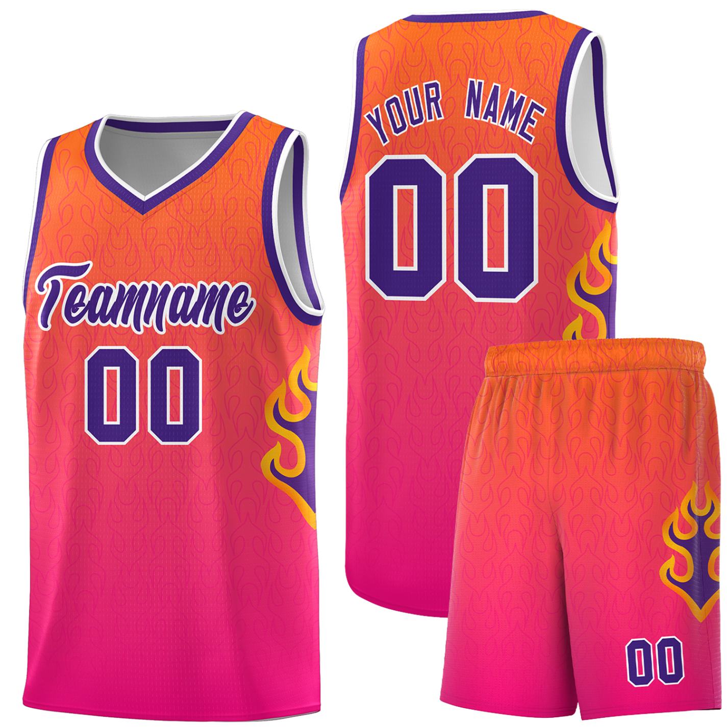 Custom Orange Pink-Purple Flame Gradient Fashion Sports Uniform Basketball Jersey